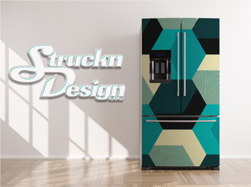 50's Style Hexagon Beige Blue Black Fridge Freezer Wrap Side Door Vinyl Decal