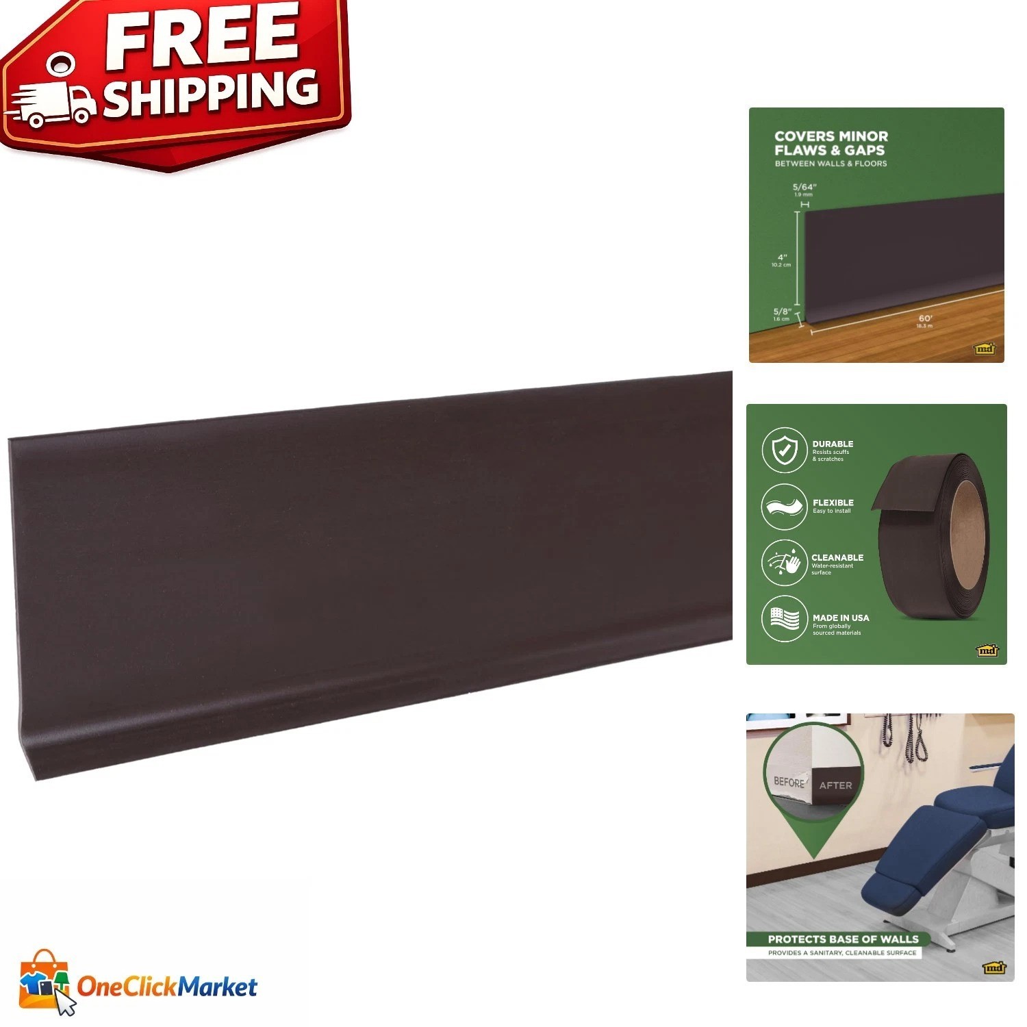 4in x 60ft Vinyl Trim Molding in Brown – Durable and Waterproof Solution