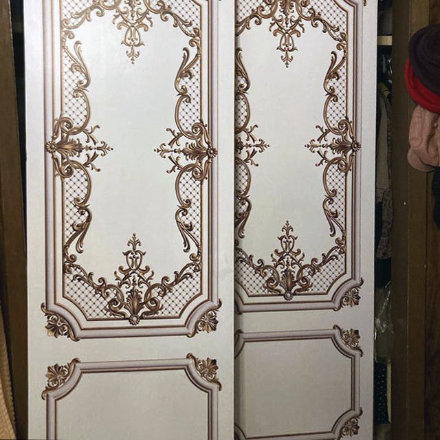 Classic Door Wrap Mural | White with Gold Curves | Single Piece, Self-adhesive