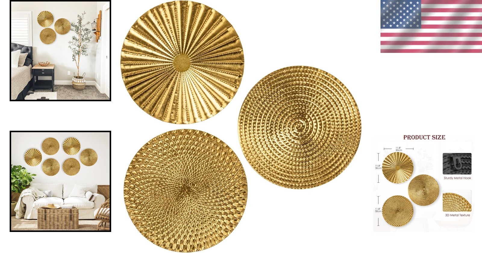 Contemporary 12" Gold Round Hanging Sculptures – 3 Count for Luxe Interiors