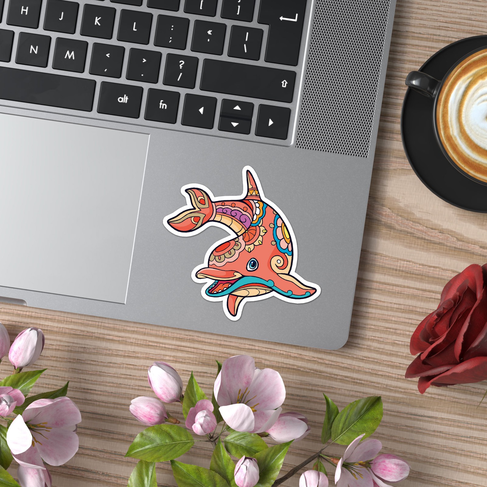 Dolphin Flowers – Vinyl Decal Sticker – Car Window Laptop – ebn9761