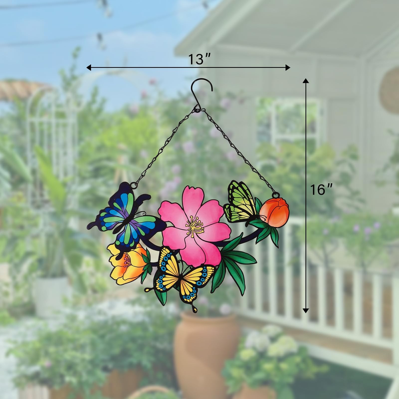 Metal Butterfly and Flower Wall Art Decor for Your Patio, Garden, Fence Art D…
