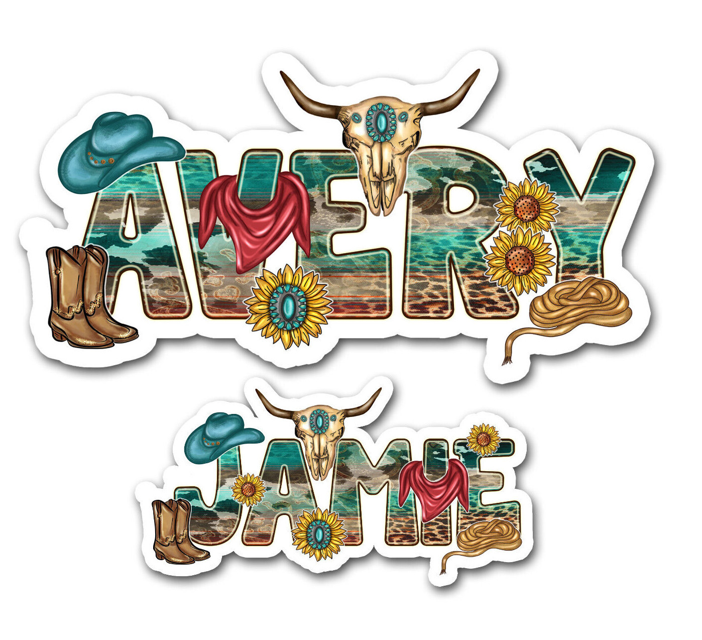 Custom Western Name Sticker Cowgirl Vinyl Gift Water Bottle Laptop Tumbler
