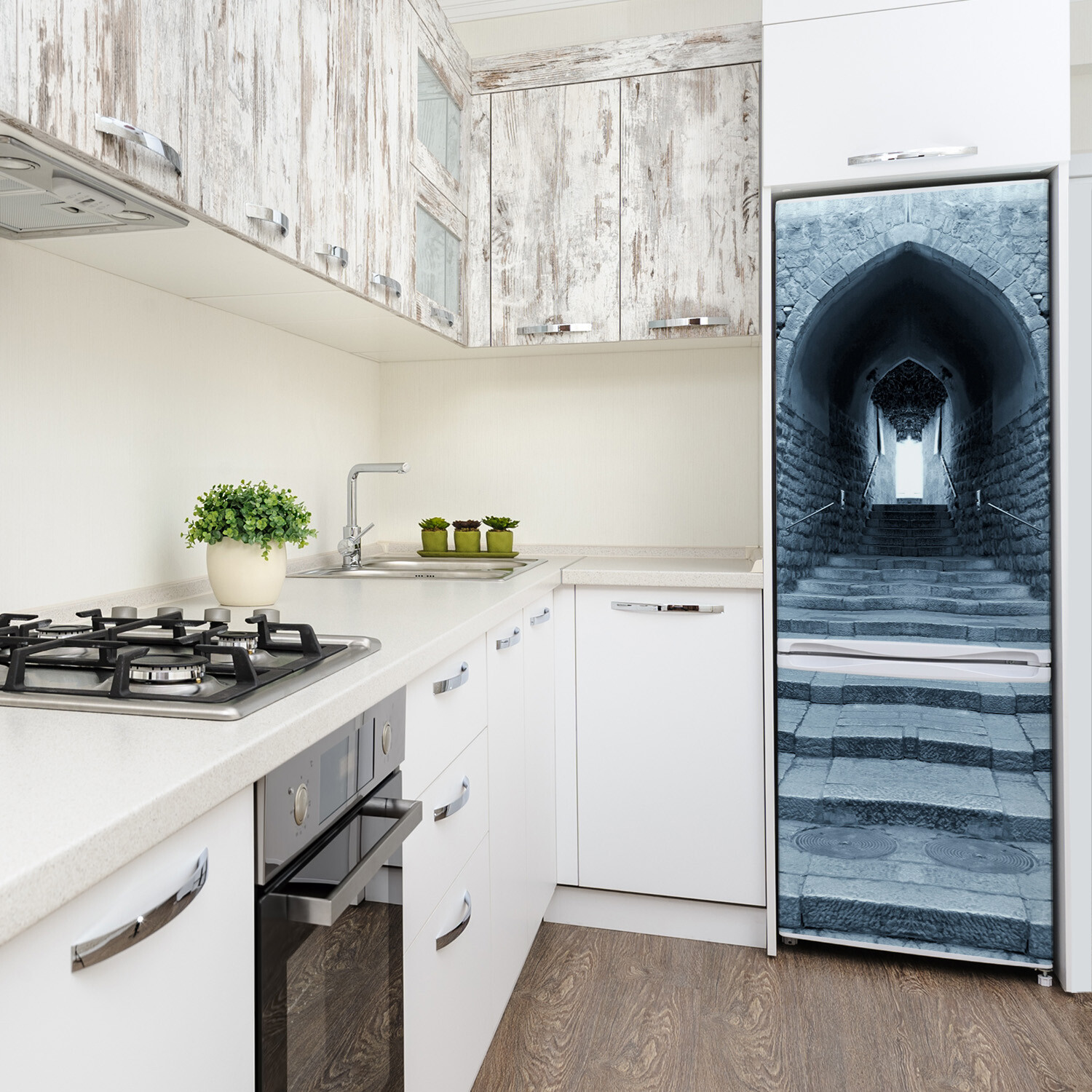 Magnet Sticker Refrigerator removable Architecture Old Street stairs