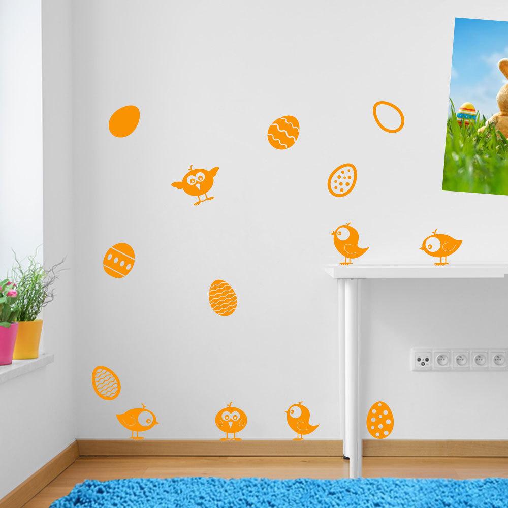 Easter Chicks Birds Eggs Vinyl Window Wall Decals Stickers Set Shop Display A150