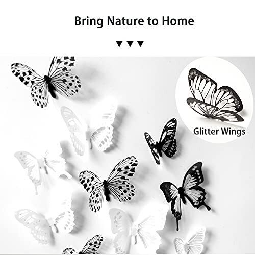 72 Pcs 3D Butterfly Wall Stickers Crystal White Black Butterfly Wall Decor,