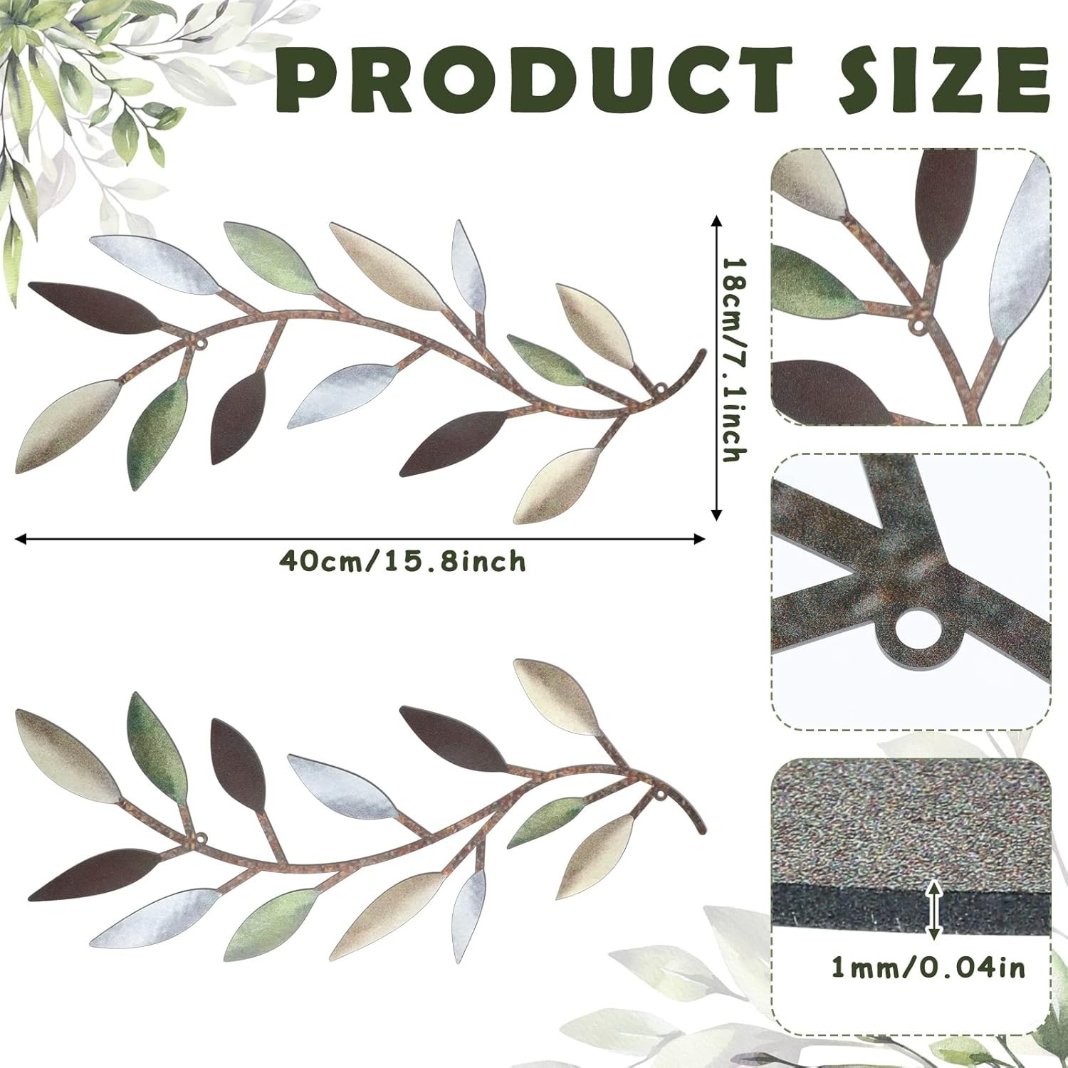Colorful 2-Piece Metal Leaf Wall Art – Elegant Decor for Home & Garden