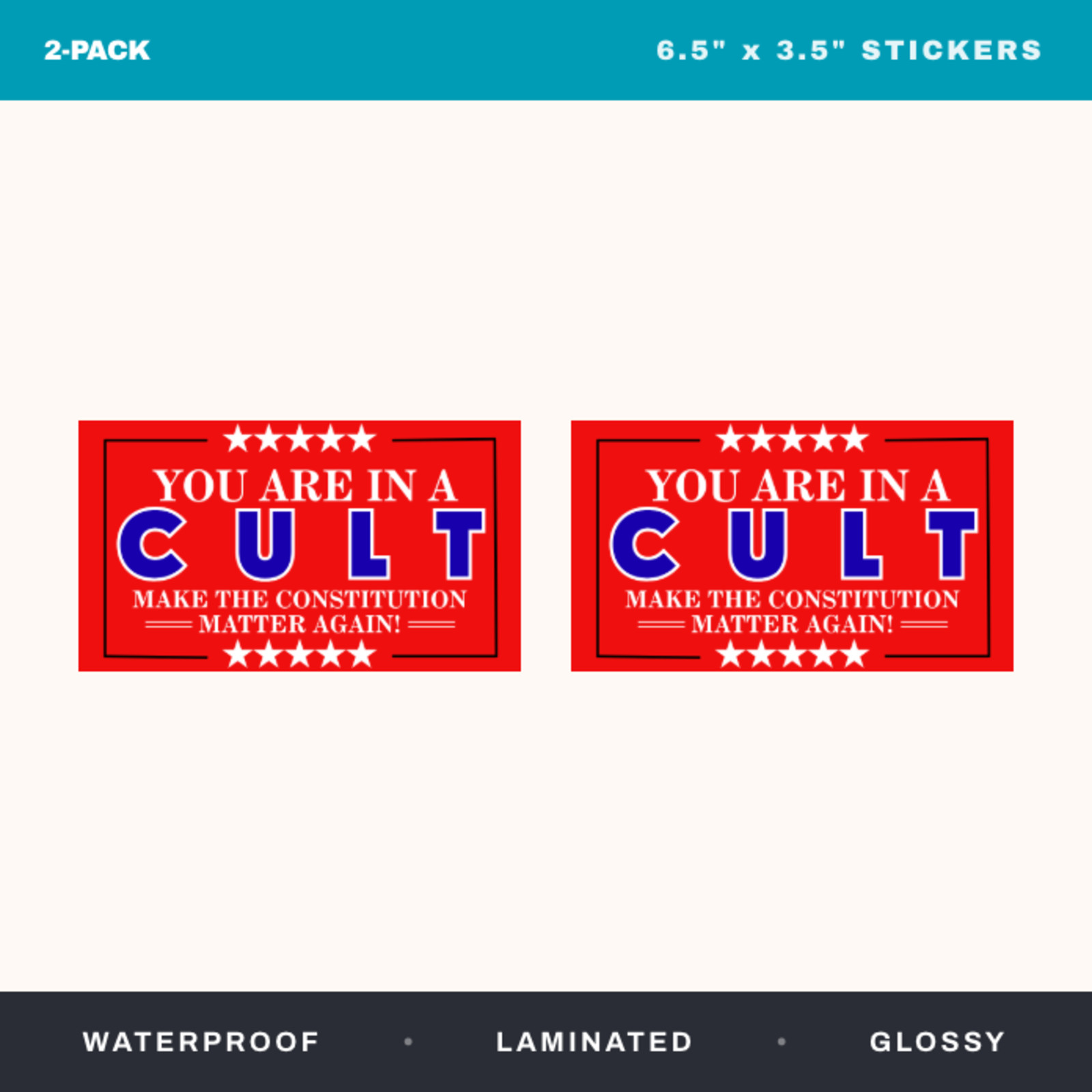 "YOU ARE IN A CULT" MAGA Style Red Bumper Sticker 2 pack Vinyl Waterproof Decals