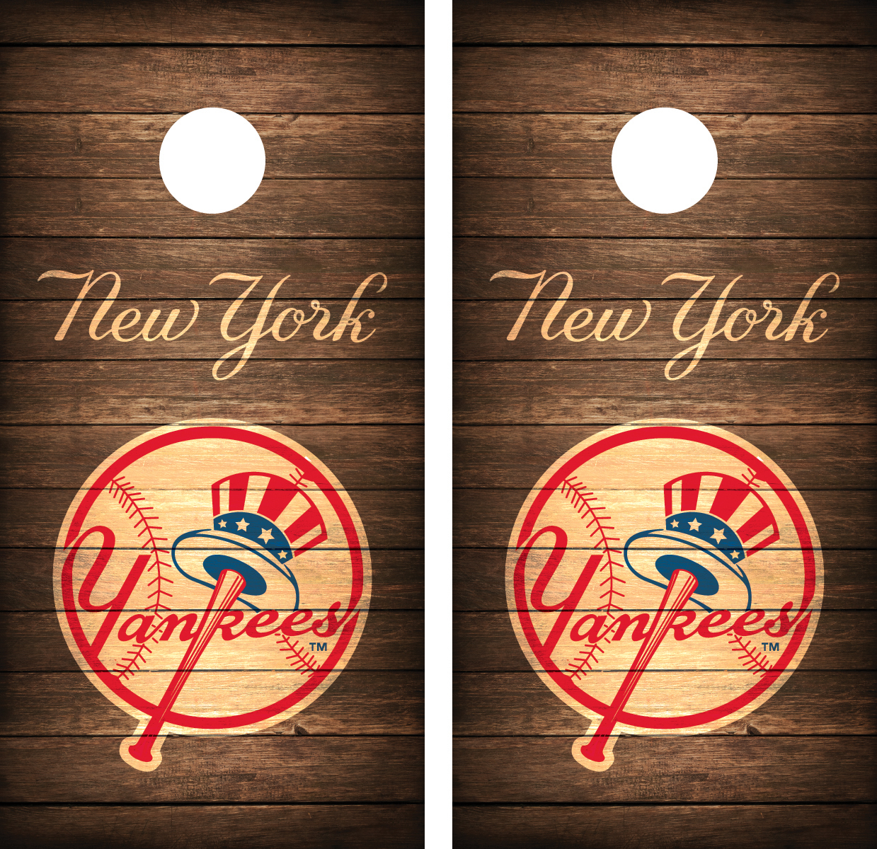 New York Yankees Vintage Wood (Brown) Cornhole Board Decal Wrap Wraps