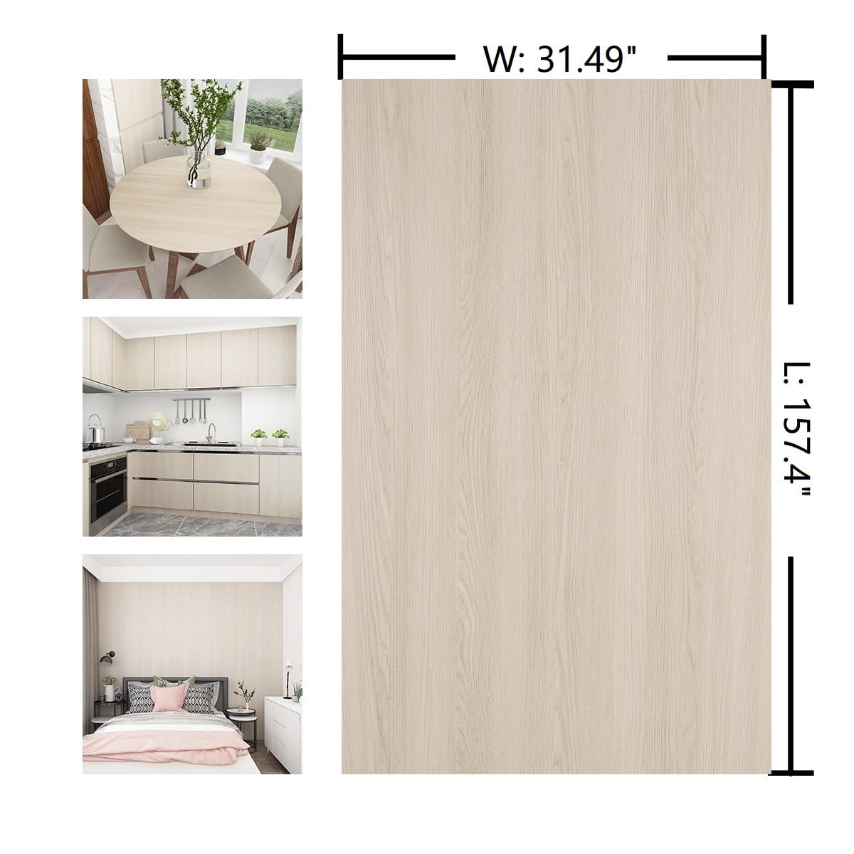 Boobest 157x 31 Inch Wide Thick Wood Grain Wallpaper Peel and Stick Beige Che…