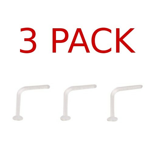 20G Bioflex Plastic L Shape Stud Nose Retainer Clear Ring Hide Piercing 20 Gauge