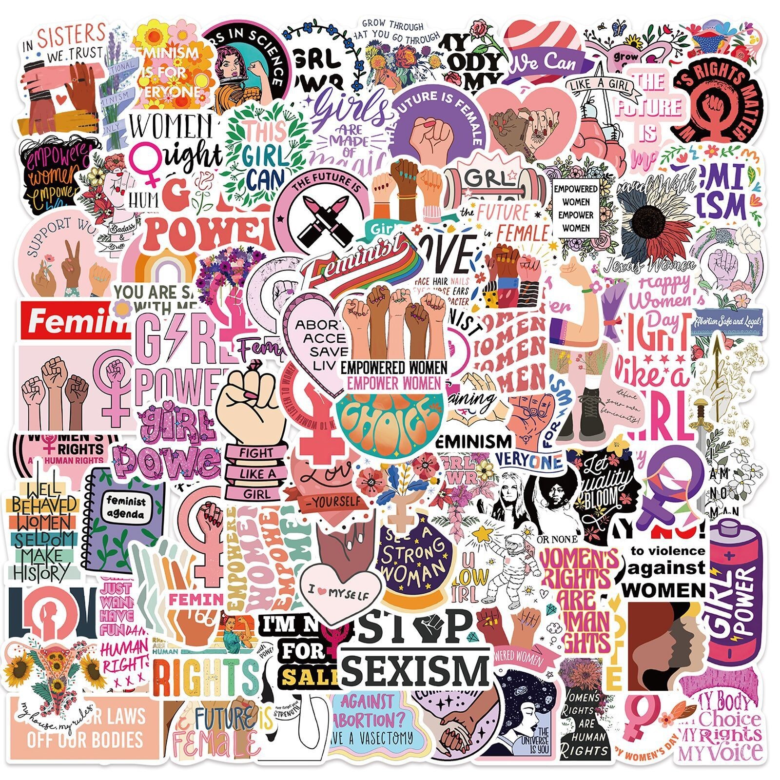 100pcs Feminist Stickers, Pride Queer LGBTQ Feminism GIRL POWER Equality, 183