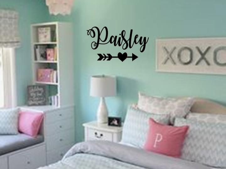 PERSONALIZED NAME HEART ARROW Vinyl Wall Art Decal Kids Children Nursery Room 48