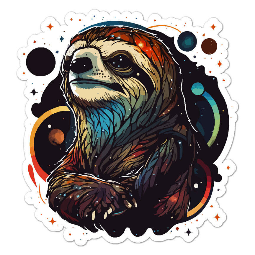 Sloth Planets Outer Space, Vinyl Decal Sticker, Indoor Outdoor, 3 Sizes, #9271