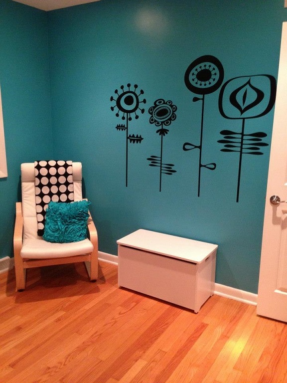 Retro Flower Wall Decals, Floral Wall Decal, Retro Wall Decor, Mid Century Decal