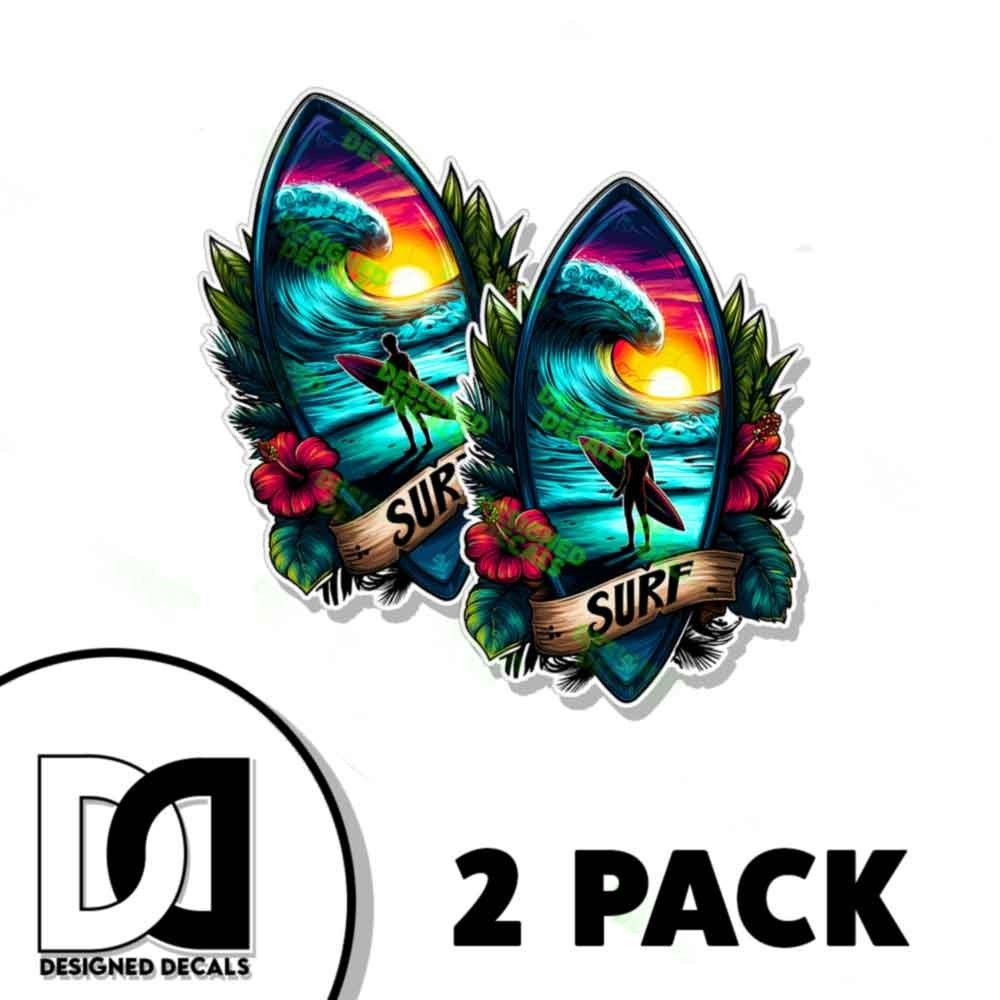 Tropical Surf Board Sticker Vinyl Decal Sticker Die Cut watersports surf 2PK