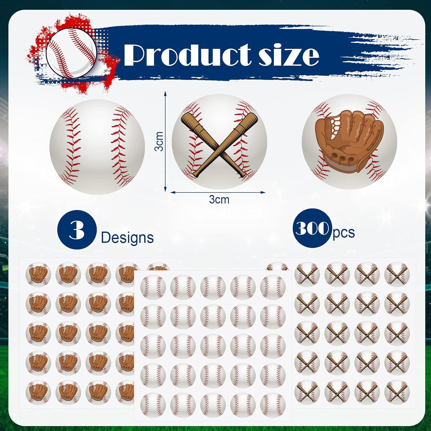 300 Pcs 12 Sheets Helmet Stickers 1.18 Inch Baseball Softball Helmet Award Baseb