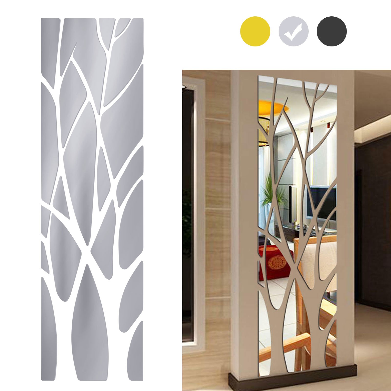 Acrylic Mirror Tree Wall Sticker 3D Modern Art Removable Decal for Home Decor