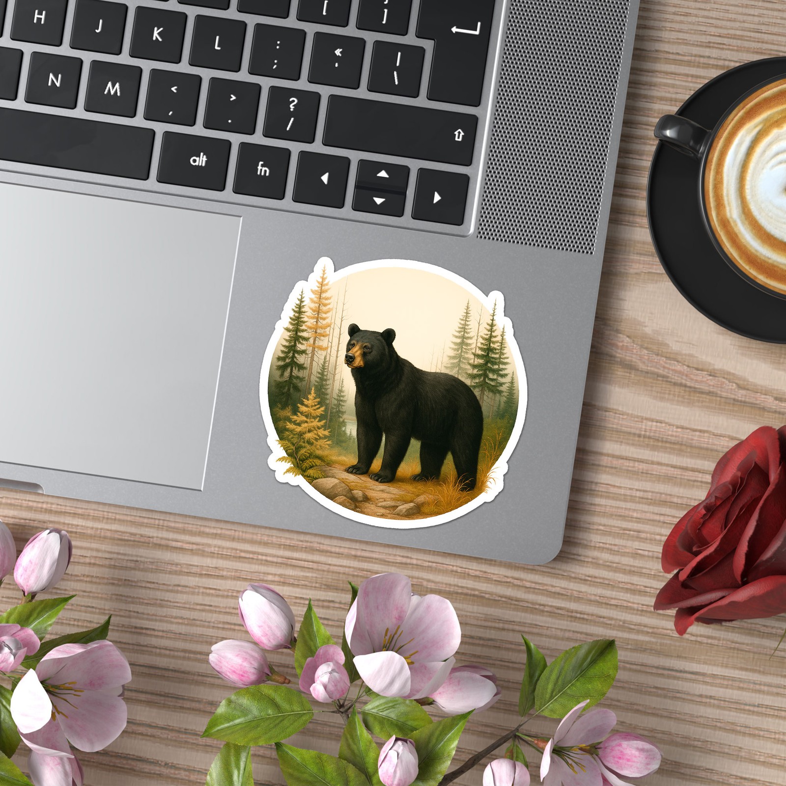 Black Bear in Forest – Vinyl Decal Sticker – Car Window Laptop – ebn20033