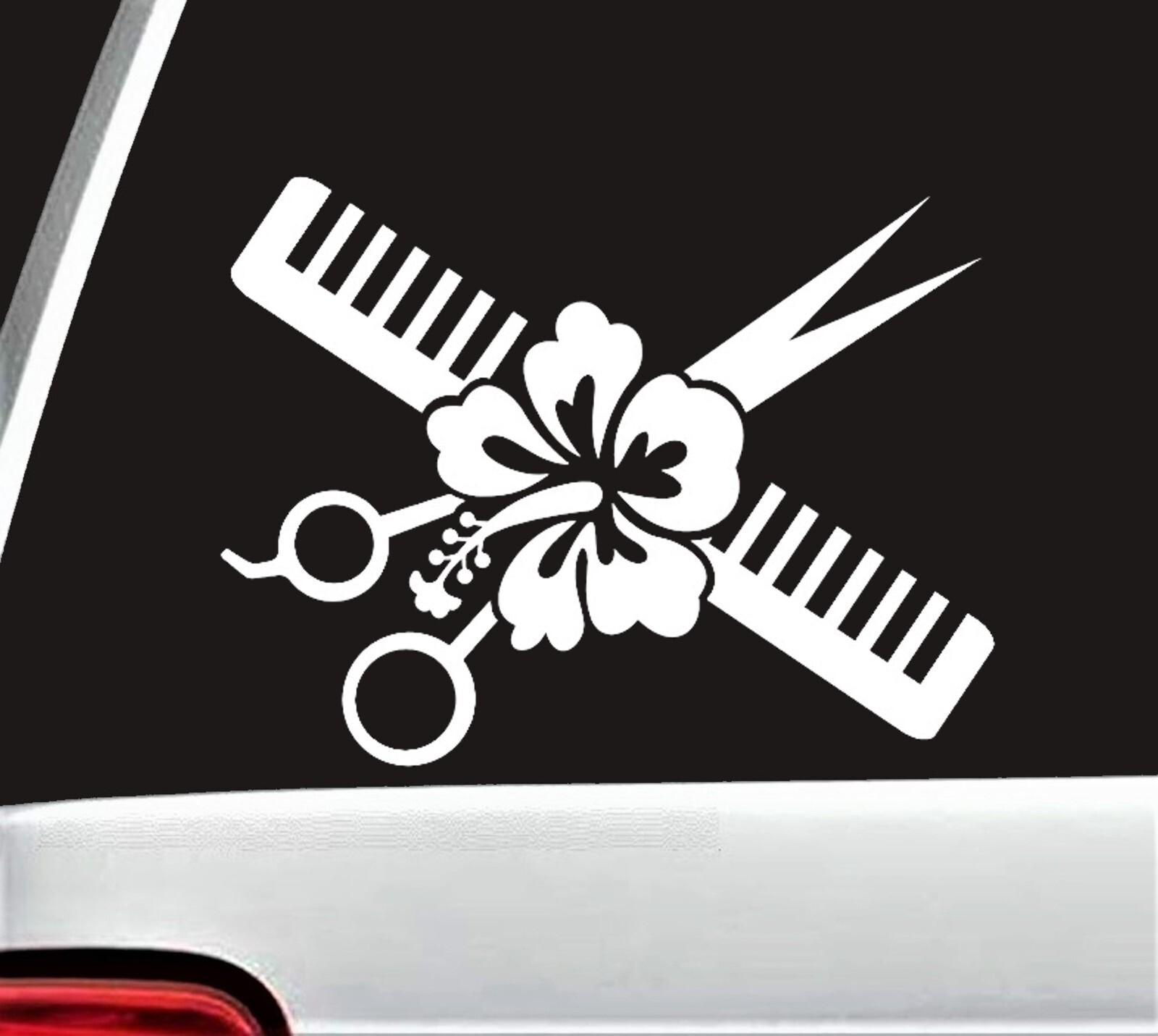 HAIR STYLIST HAIR DRESSER SALON SCISSORS DECAL STICKER TRUCK SUV HIBISCUS A1001