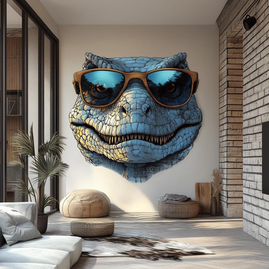 Cool Dinosaur Wall Decal with Sunglasses | 3D Raptor Art for Kids & Adults