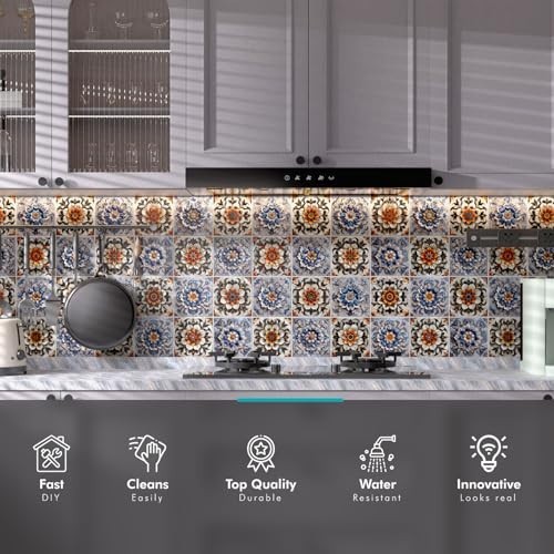 Peel and Stick Tile Decals 6×6 – Waterproof Floral Backsplash for Kitchen & Bath