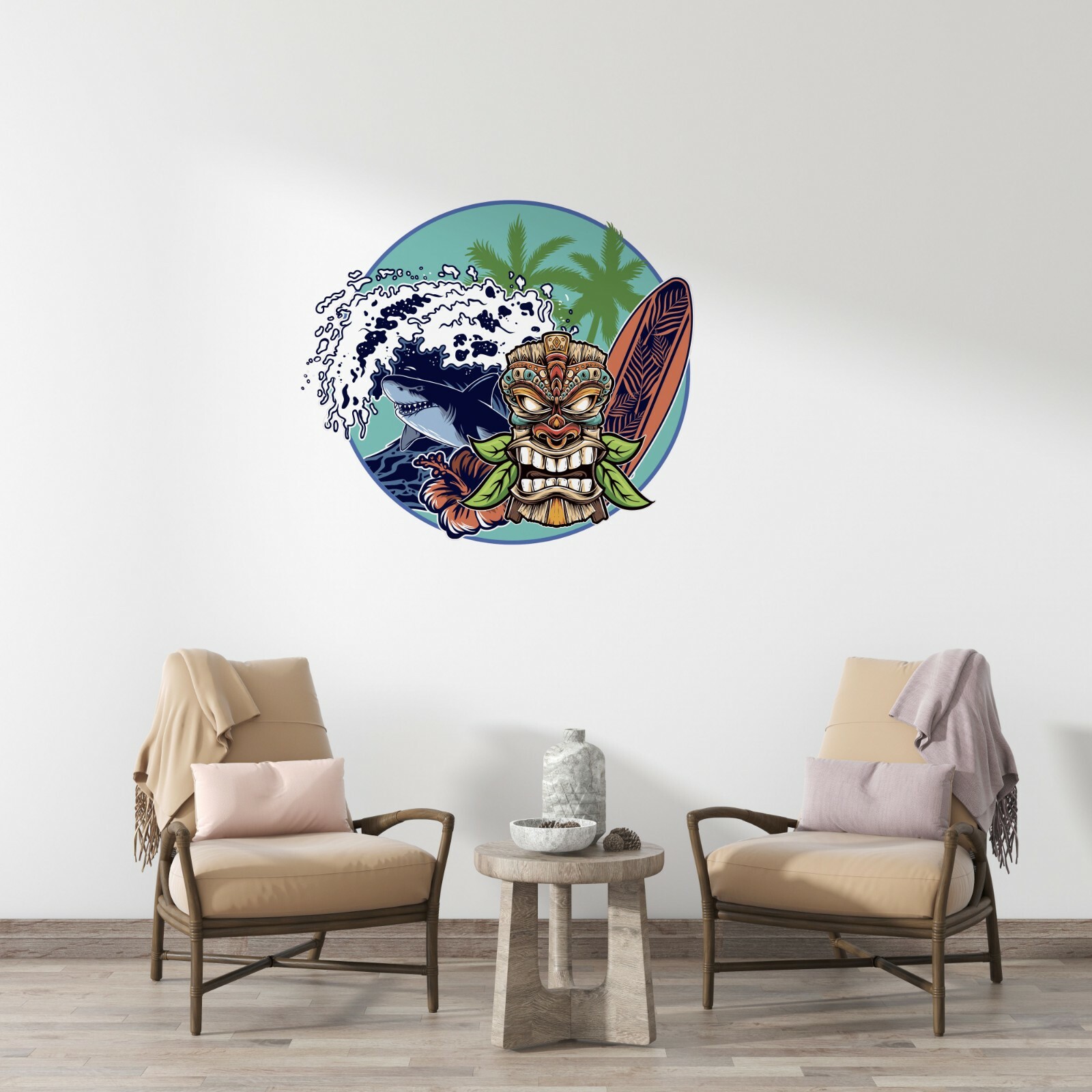 Vinyl Art Tiki Totem Pole Polynesian Carvings Decor Beach Background Wall Decal