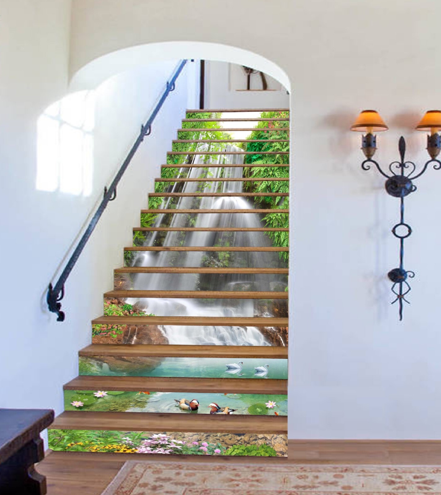 3D River Waterfall AZ855 Stair Risers Decoration Mural Vinyl Wallpaper Kay