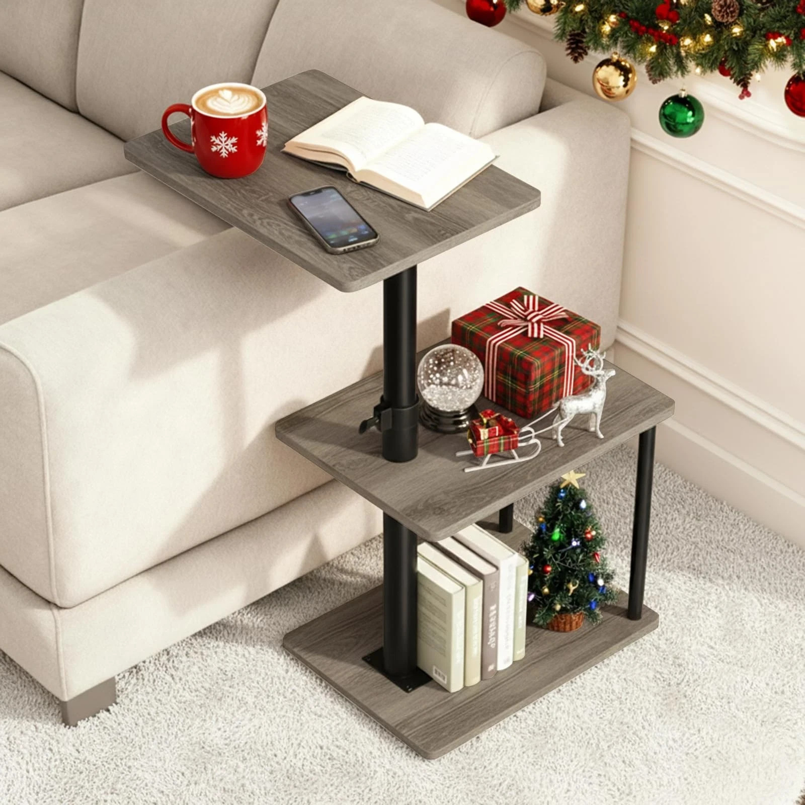 Swivel Side Table for Couch Arm Height Adjustable C for Recliner or Bed Tv Trays