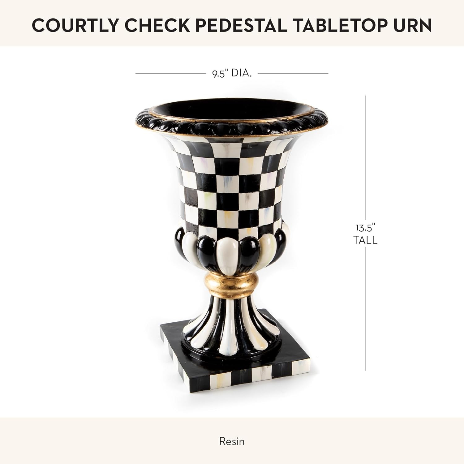 Tall Black-and-White Courtly Check Pedestal Tabletop Urn for Home Decor