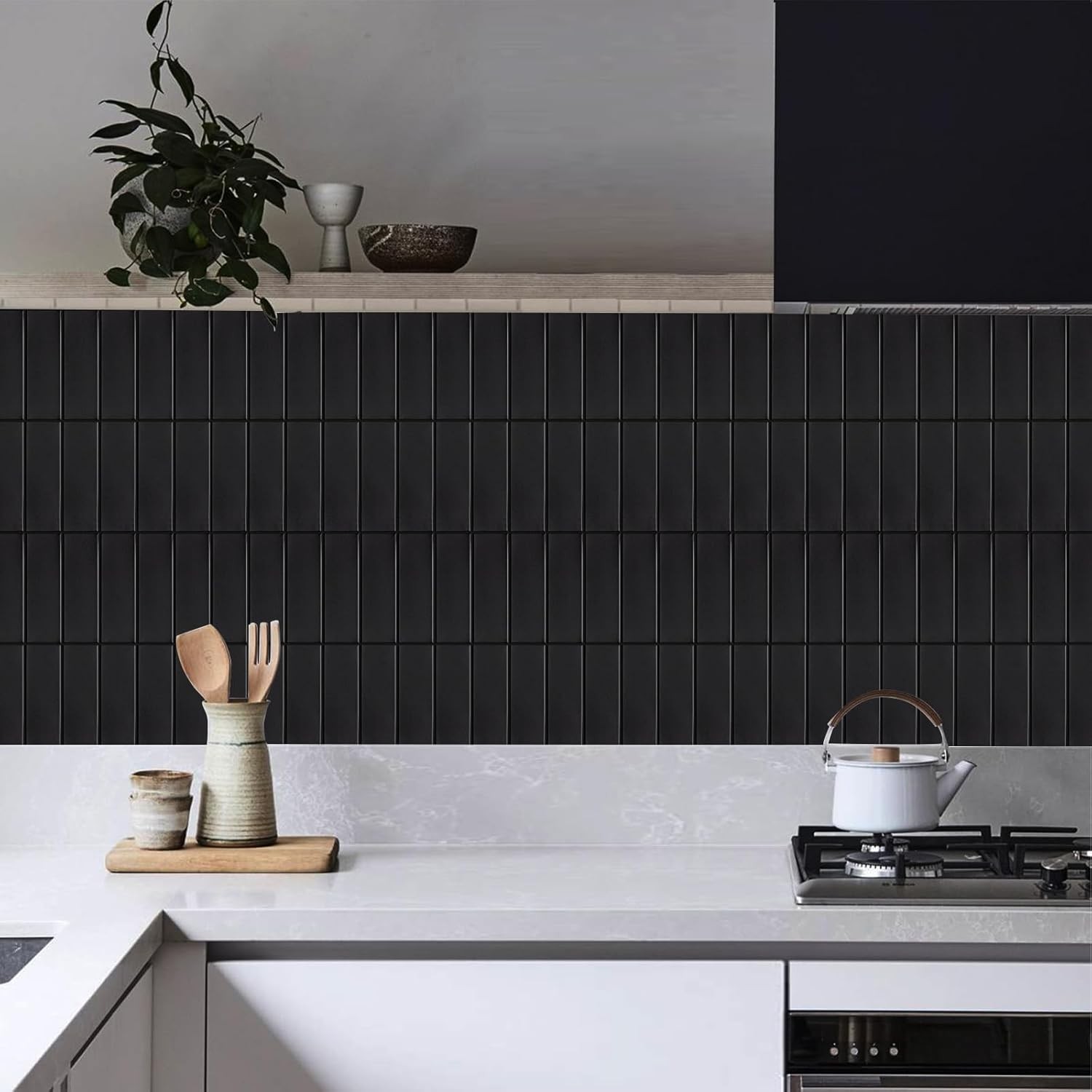 Backsplash Tile for Kitchen Peel and Stick, New Upgrade Premium Matte Black…