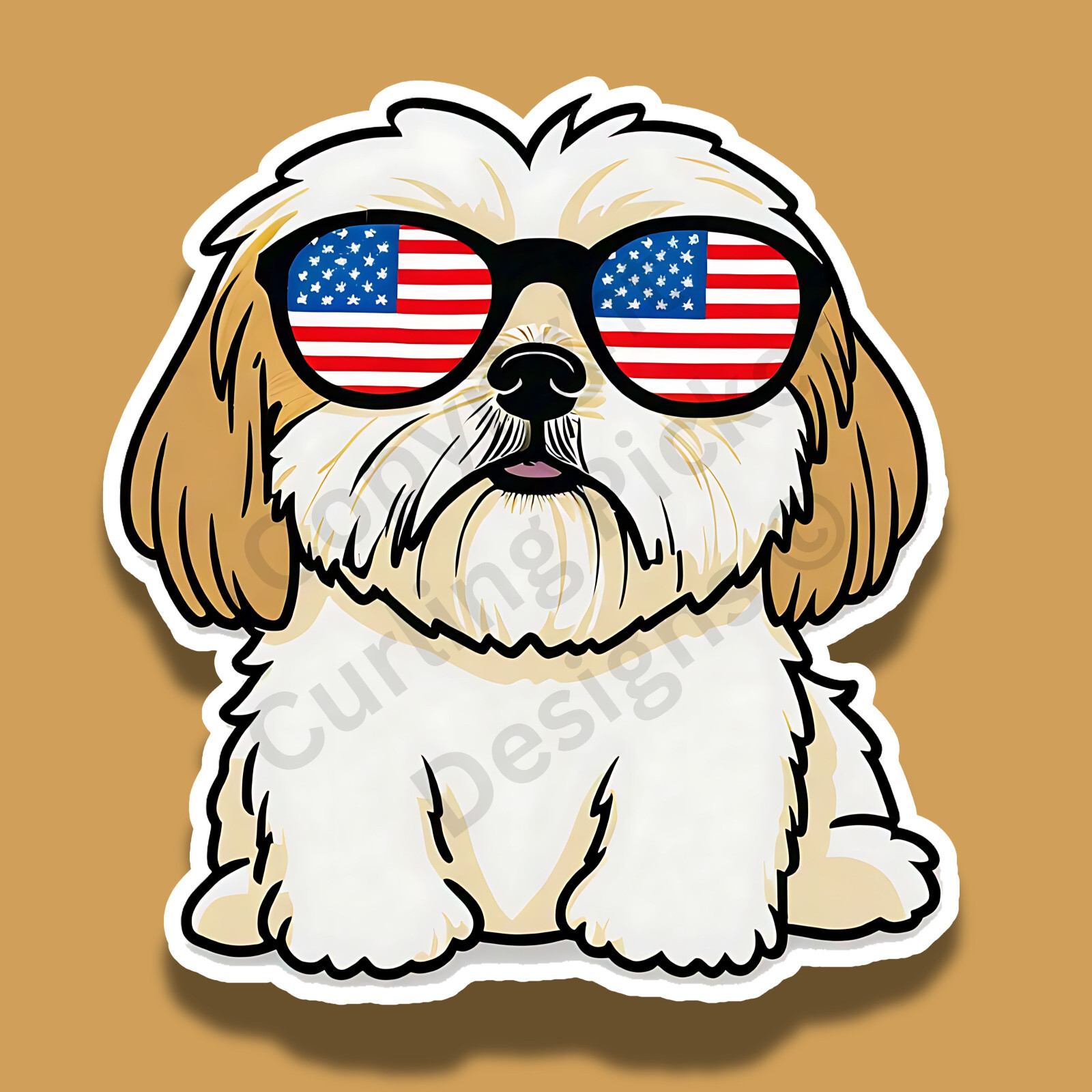 Patriotic Shih Tzu Dog Wearing Sunglasses Cute Breed American 3" Vinyl Sticker