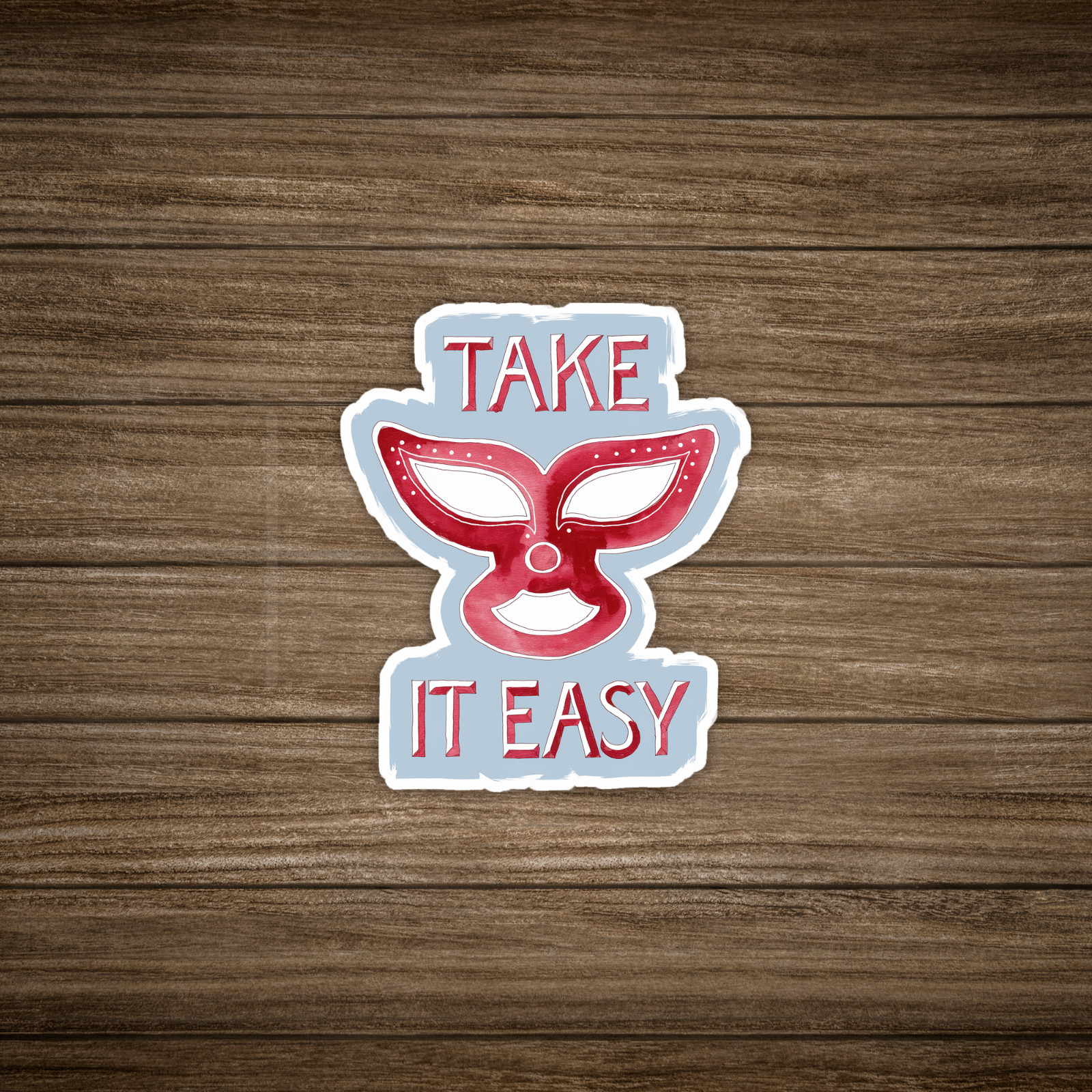 Take It Easy Sticker – Smiling Red Lucha Libre Wrestler Mask Drawing #894