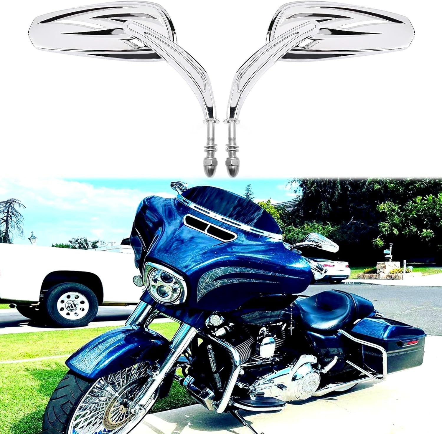 Chrome Motorcycle Side Mirror for Road King Street Electra Glide Road Glide Dyna
