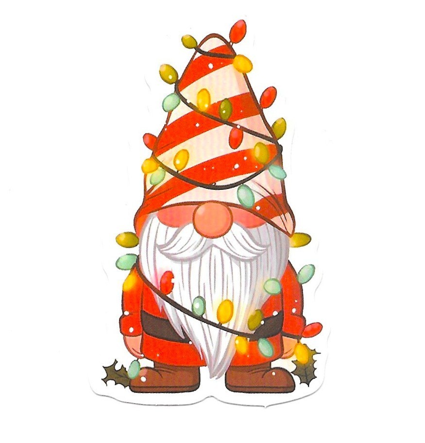 Christmas Gnome Lights Tangled Holly Sticker Die Cut Vinyl Decal Journal Striped