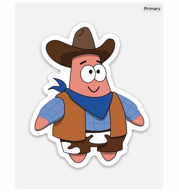 3” SpongeBob Patrick Cowboy Sticker Matte Finish Dishwasher Safe