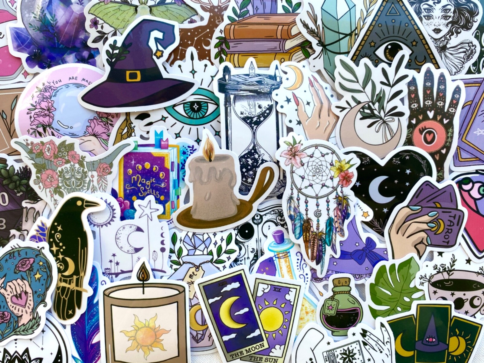 5-50 pcs Gothic Stickers, Halloween Wizard Raven Dark Candle Water Bottle Decals