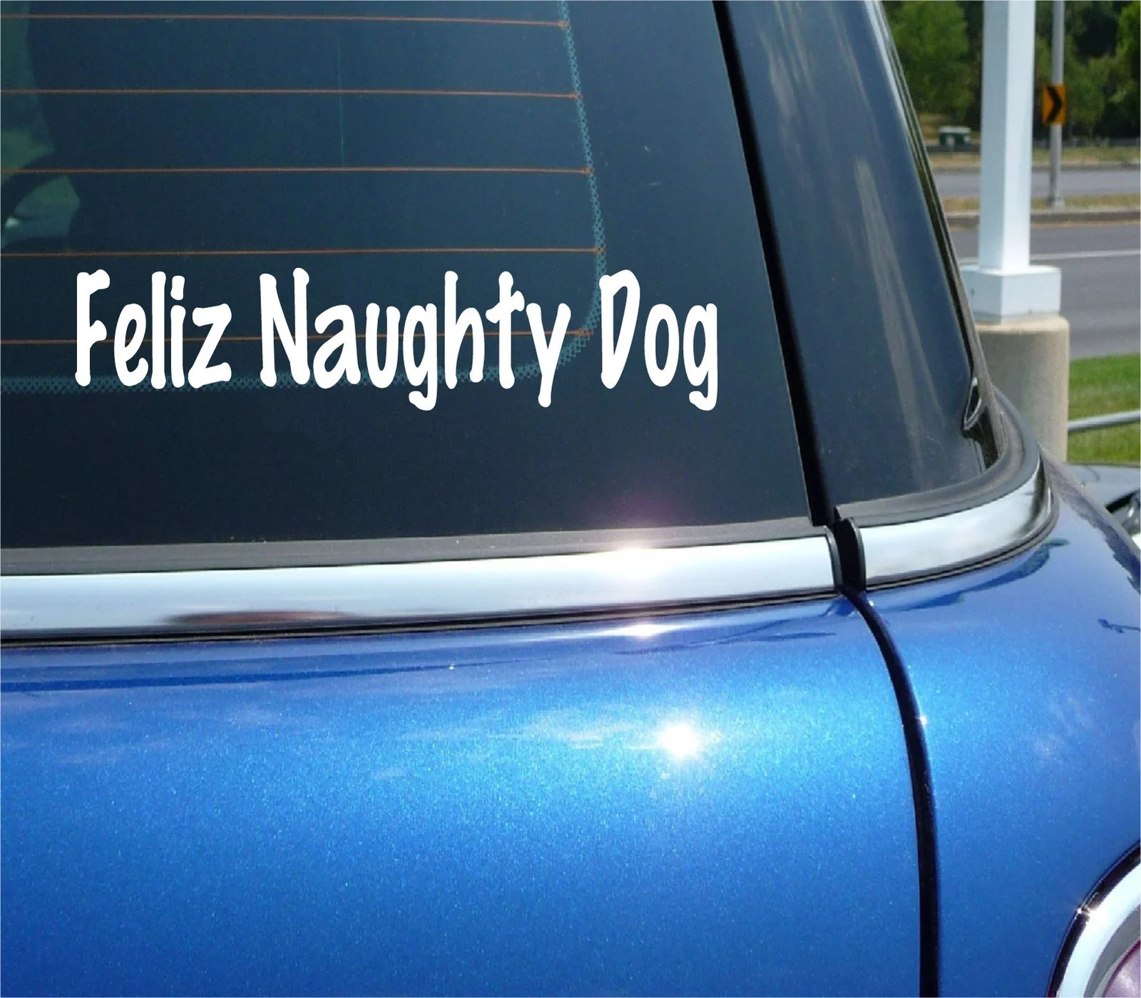 FELIZ NAUGHTY DOG STICKER DECAL FUNNY PET CHRISTMAS TIME CAR TRUCK WINDOW