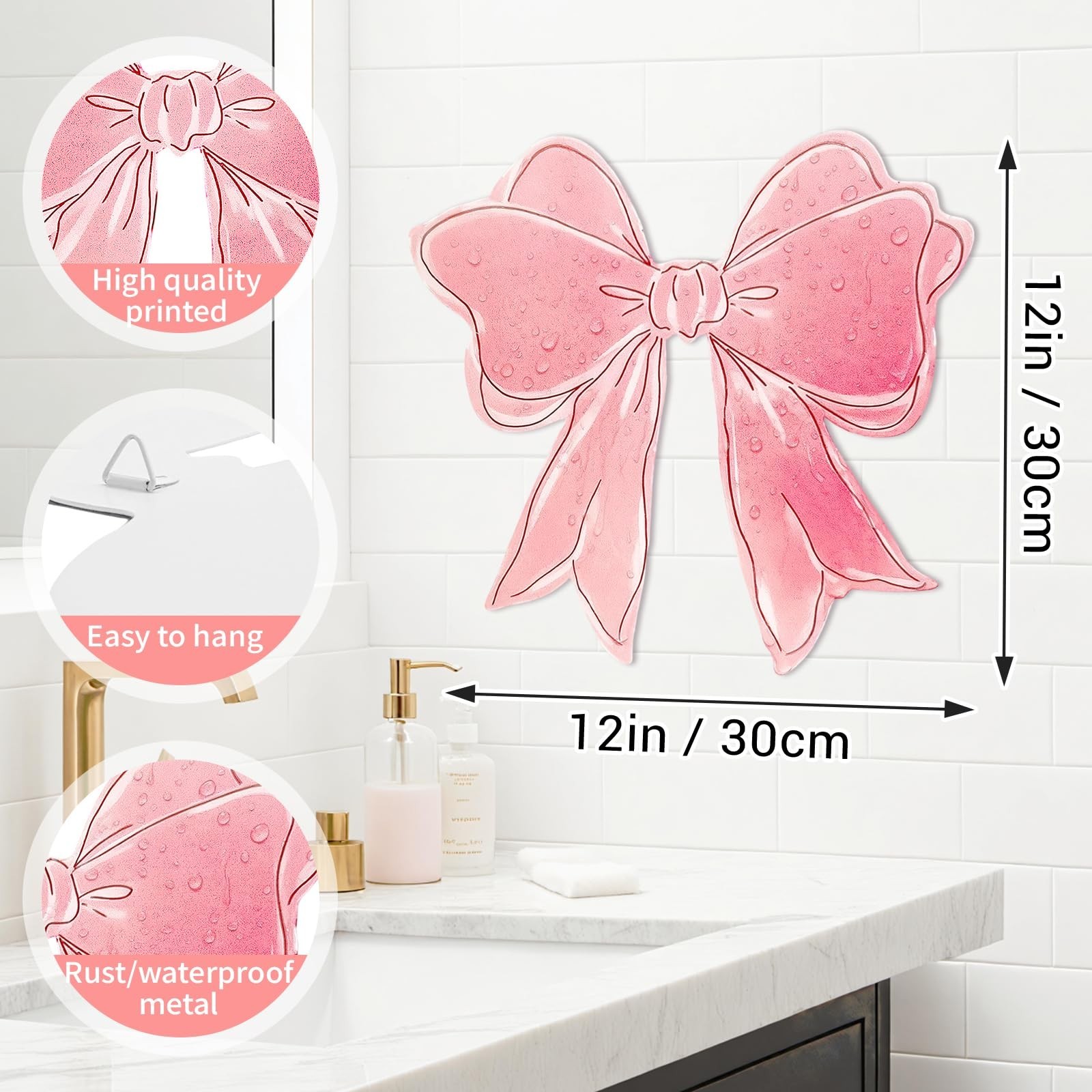 Metal Pink Bow Coquette Room Wall Art Decor,12" Cute Pink Bow Wall Sculpture…