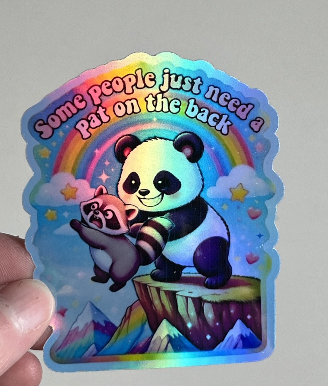 Funny Panda Vs Trash Panda Dark Humor 3inch Waterproof Holographic Sticker