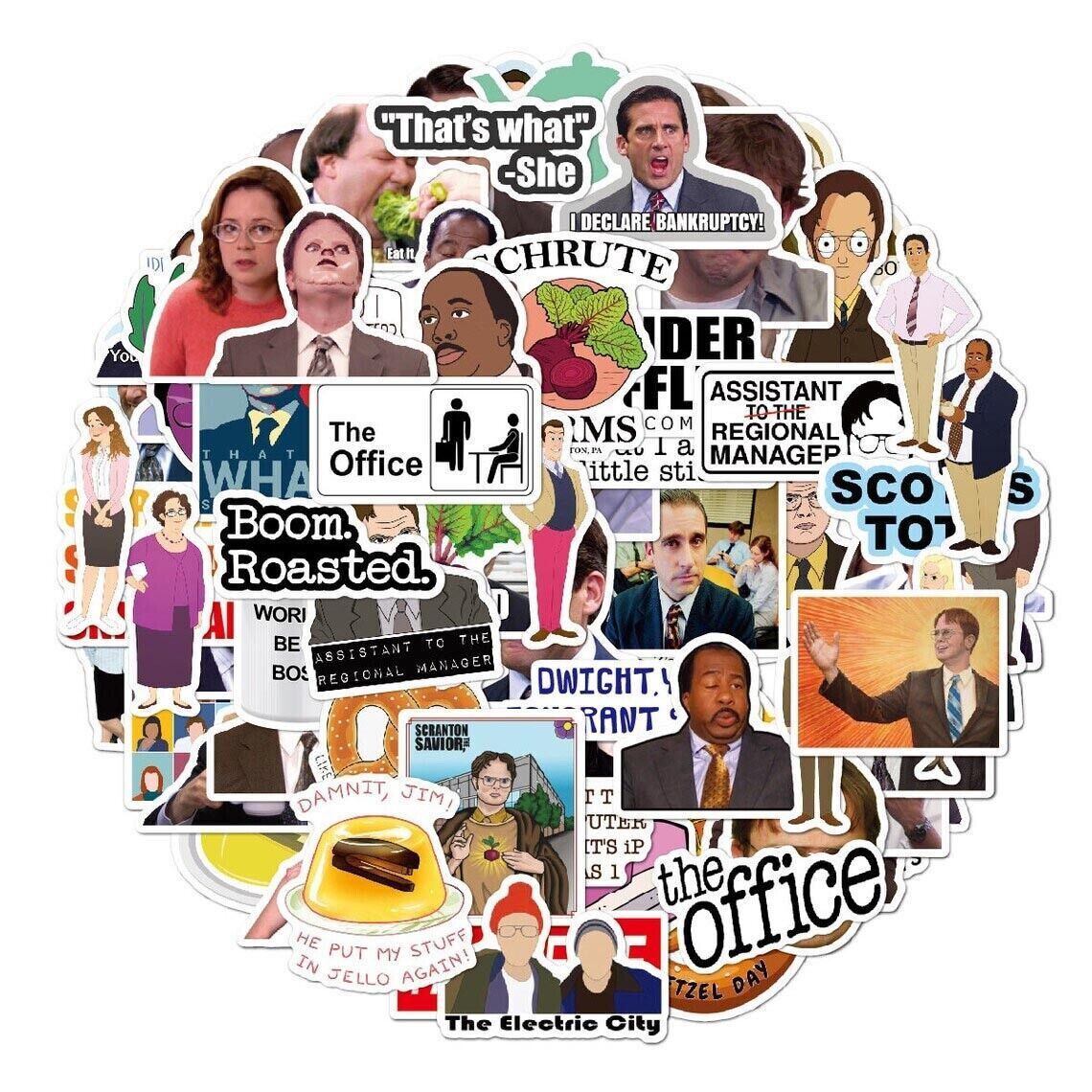 THE OFFICE Vinyl Stickers [F] FALSE Pretzel Day STAPLER JELLO Scott's Totts +