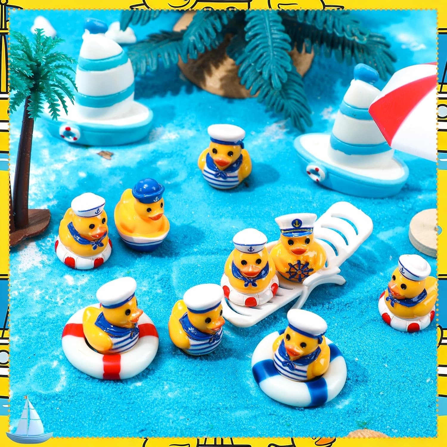 60Pcs Mini Resin Sailor Cruise Ducks, Tiny Cruise Duck for Hiding, Miniature Sai