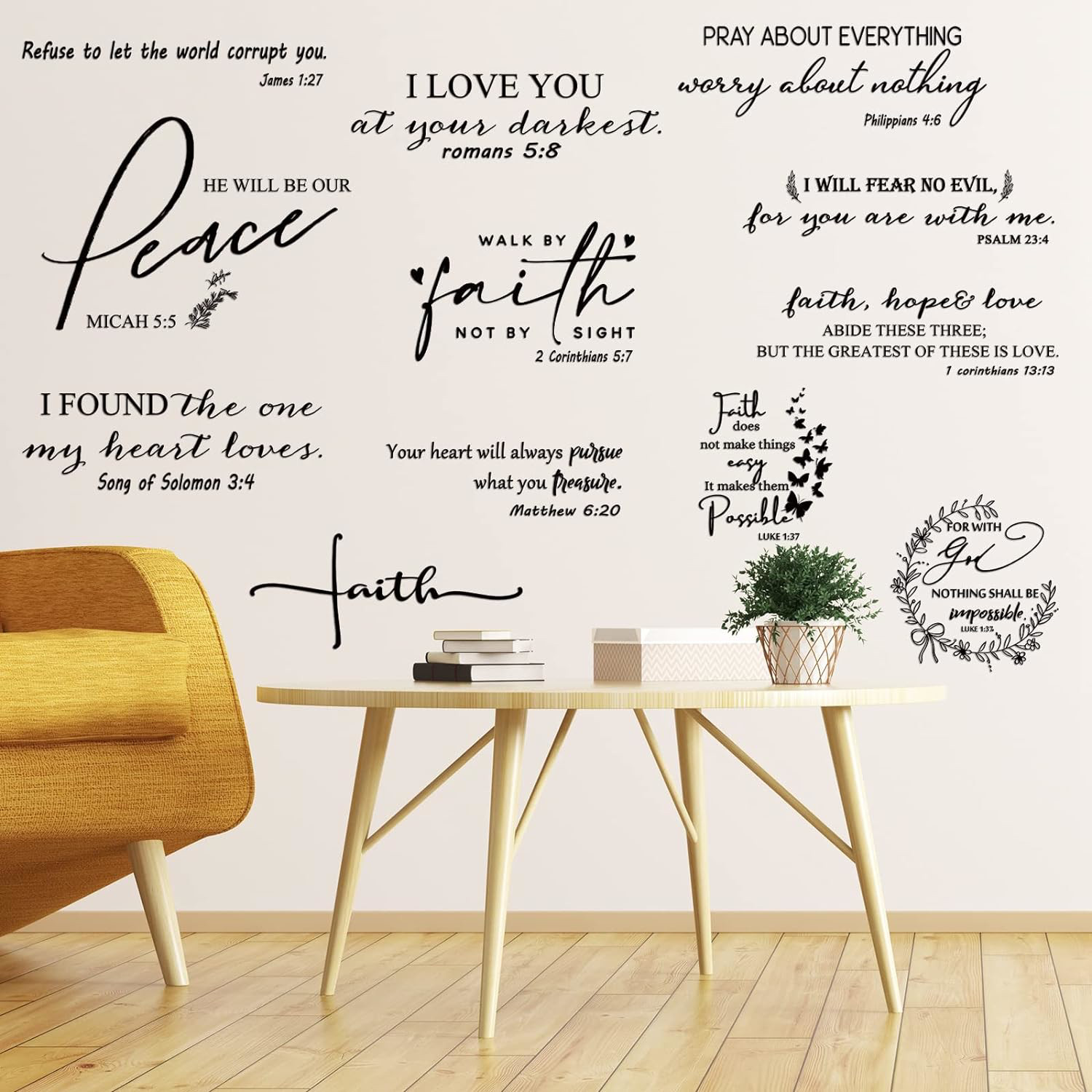 12 Styles Inspirational Wall Decals Peel and Stick Vinyl Bible Verse Wall Decals