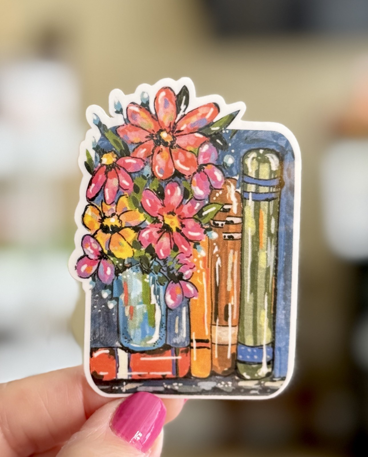 Floral Books Sticker, ACEO Book Love Sticker, Book Painting Decal, Waterproof