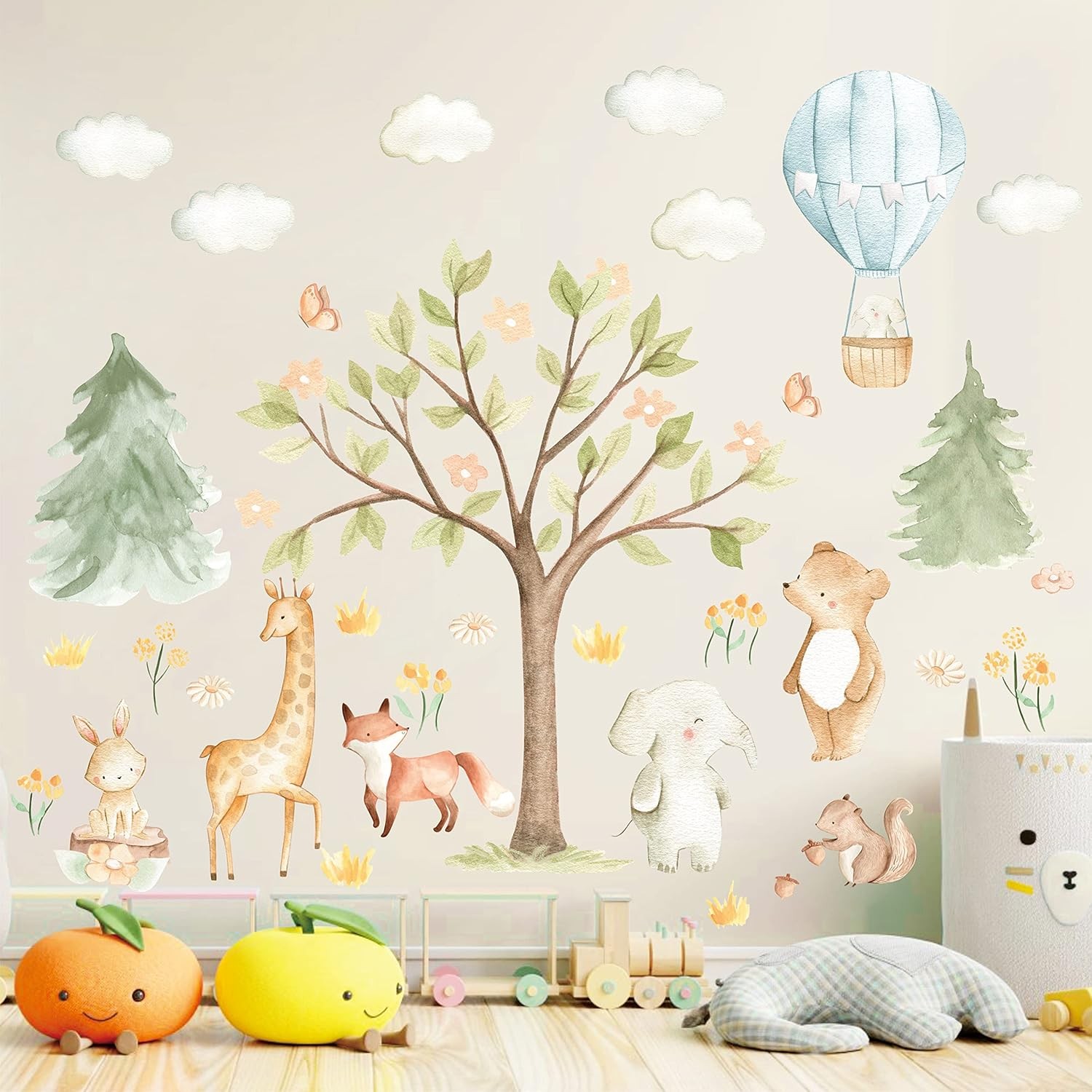 Watercolor Tree Animal Wall Stickers Forest Animals Wall Sticker Baby Room De…