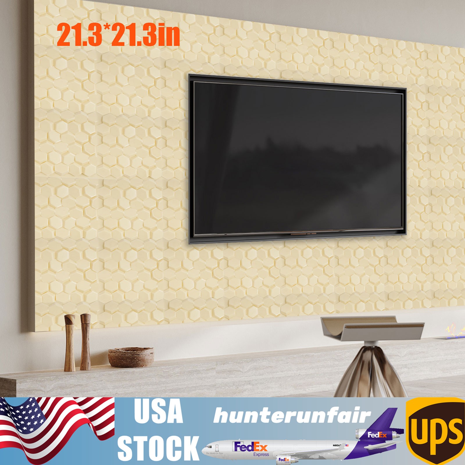 Beige 21.3" x 21.3" 3D Honeycomb Tile Brick Wall Sticker Waterproof Wall Panels