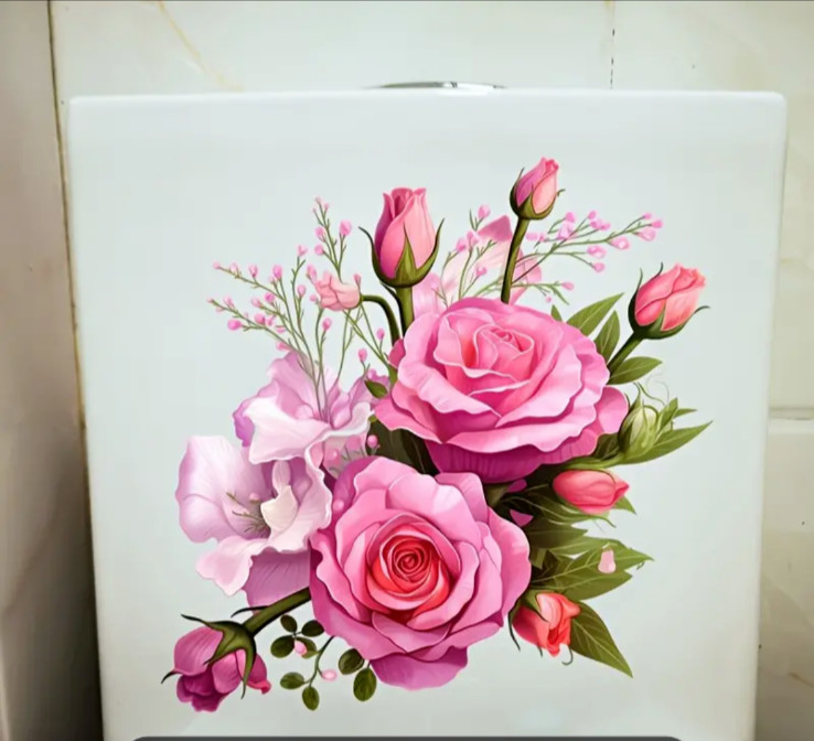 Toilet lid Sticker Decals Wall Sticker Size 12"x12" inches Pink Roses