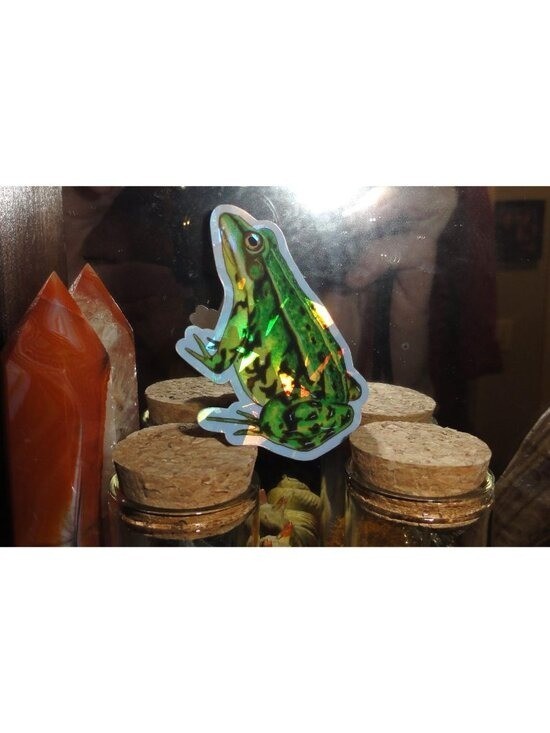 Leopard Frog Sparkle Sticker holographic finish unique handmade
