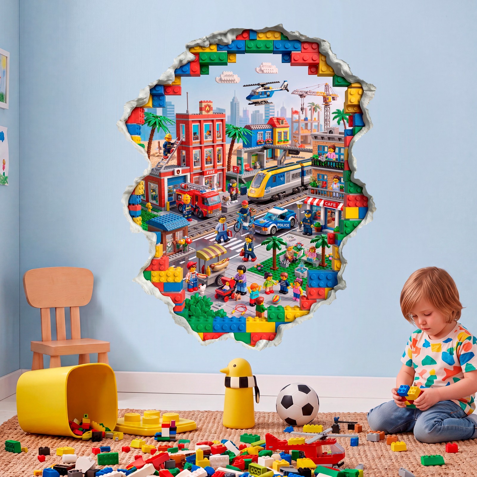 Building Blocks Wall Decal: Toy City Wall Sticker, Construction Block Wall Art