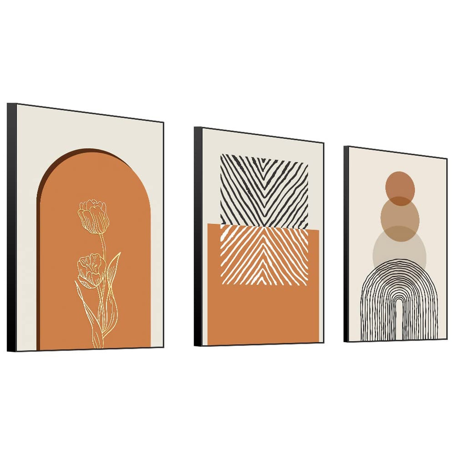 3 Panels Framed Abstract Canvas Wall Art Boho Style for Living Room Bedroom O…